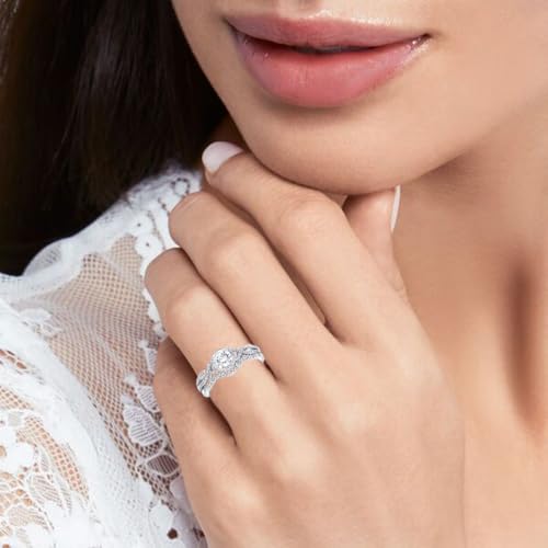 Real 10K 14K 18K Gold Moissanite Wedding Ring Sets for Women, Customized 0.5-3 CT Round Halo Moissanite Infinity Engagement Band Bridal Promise Rings Set Pave Set 2 Pieces Free Engraving2