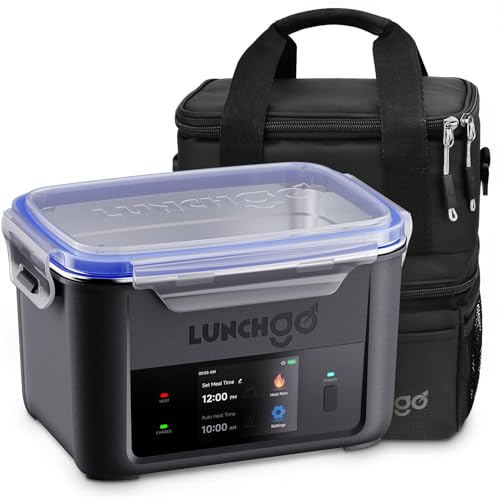 LUNCHGO® G1 Smart Electric Heated Lunch Box Cordless, 5 Cups Capacity, 74 Wh Battery Powered, 250 F Max, Scheduled Heating, Perfect for Outdoor Work, On-The-Go Meals, 1-Year Warranty (Carbon Black)