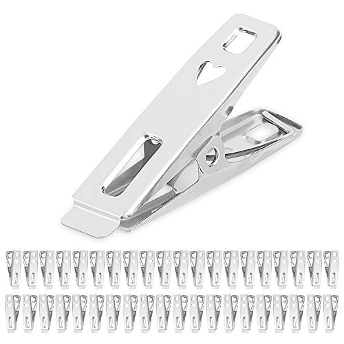 Juibao 40 Stainless Steel Clothes Pegs Metal Laundry Clips Windproof Rust Free Clothespins with Strong Clamp for Washline Bathroom Towels, Socks, Food Sealing