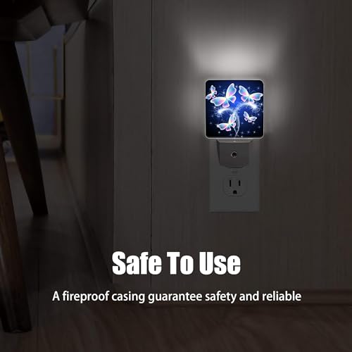 Image of Transparent Butterfly Night Light, Glowing Firework Night Lights Plug into Wall Decor for Bedroom, Bathroom, Hallway, Kitchen, Dusk to Dawn Sensor Nightlights for Boys Girls Women Men Room Gifts