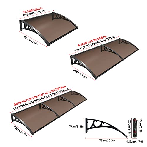 Front Door Canopy Outdoor Awning,Garden Canopy Soundproofing Door Awning Rain Shelter Cover,Porch Awning Roofing Sheets,Brown Canopy/Black Bracket,Uv Rain Snow Protection (80x200cm/31.5"x79")