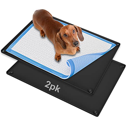 Image of Skywin TidyFriend 2 Pk Pee Pad Holder Tray for 30 inch x 23 inch Pee Pads with Corner Lock Holes, Raised Edges, Non-Spill, Easy to Clean Silicone Dog Potty Tray Holder, for Indoor Floor Protection (Black)