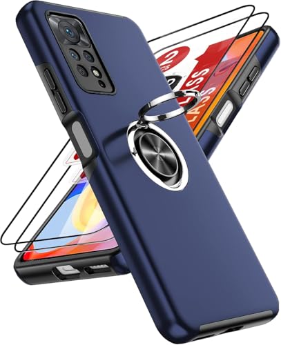 LeYi Funda para Xiaomi Redmi Note 12 Pro 4G/Redmi Note 11 Pro 4G/5G con [2 Unidades] Cristal Templado, Armor Carcasa con 360 Grados Metálico Anillo Hard PC Silicona Bumper Antigolpes Case, Azul
