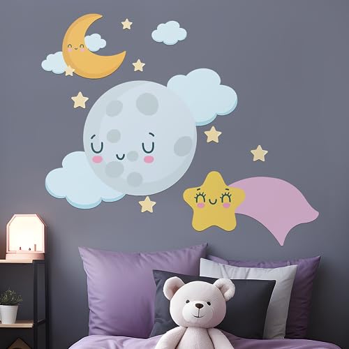 Vinilo decorativo Luna y Estrellas para habitación 30x25 in