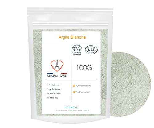 Argile Blanche Origine FRANCE 100G - Éco-Pack - Certifiée COSMÉ BIO et Ecocert