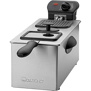 Clatronic roestvrijstalen friteuse FR 3587, inhoud 3 liter, 2000 watt, traploze thermostaat, thermisch geïsoleerde handgrepen, eenvoudig te reinigen, roestvrij staal/zwart