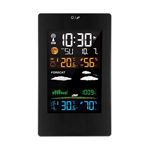 Wanduhren，Wetterstation Digitaler Wecker Drahtloser Sensor Thermometer Hygrometer Barometer Farbe Großes Display Vorhersage Wanduhr Zeitkalender