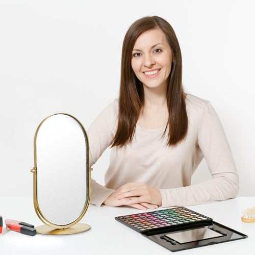 Miroir de table en métal doré vintage chic pour chambre et bureau