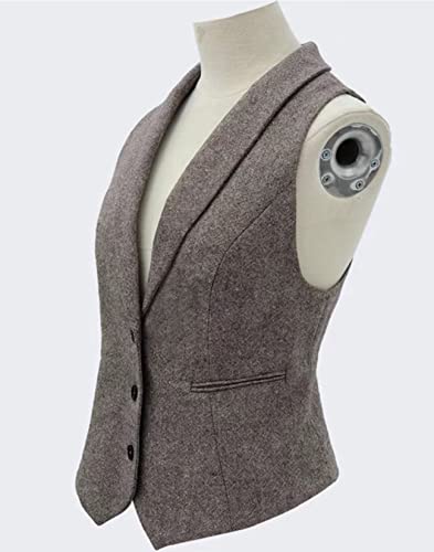 Women Wool Blend Vest V-Neck Dressy Vintage Button Down Waistcoat3