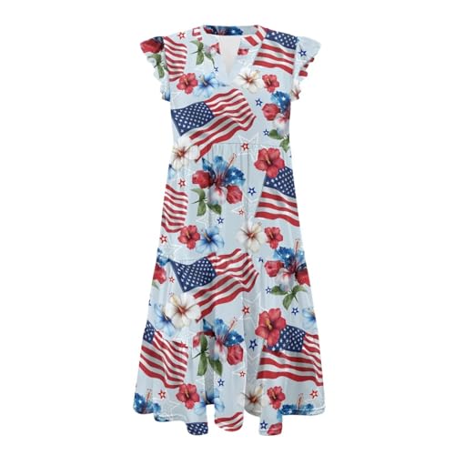 Image of Women's Casual Ruffle Sleeve Dress V Neck Pullover Dress Flowy A-Line Pleated Lightweight Dress with Pockets