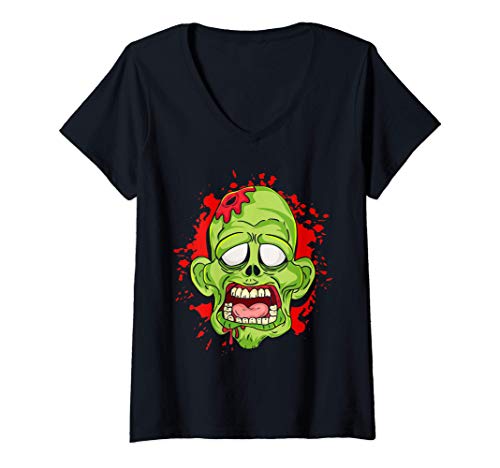 Mujer Zombie Face Brain Blood Kids Boys Girls Halloween Zombies Camiseta Cuello V