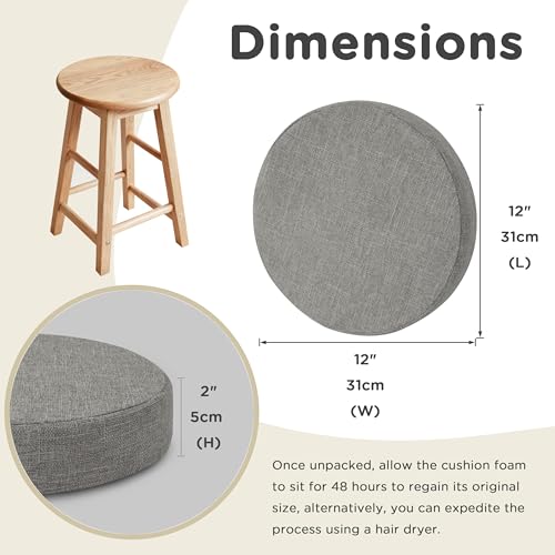 Image of AddGrace Round Bar Stool Cushions 4 Pack Bar Stool Seat Cushion Non Slip Round Chair Pads with Removable and Washable Cover 12x12 Inch Light Grey
