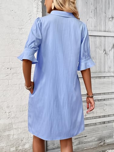Image of FENSACE Womens Casual Shirt Dress Ruffle Sleeve Button Down Shift Summer Dresses with Pockets