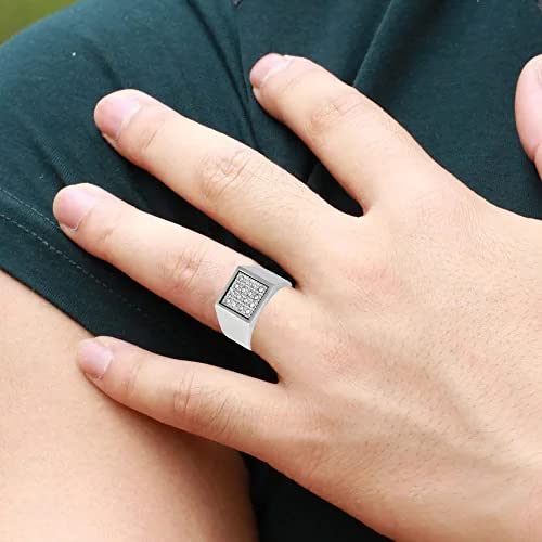 Image of Siver with Stone Steel Square Ring for Men Boys Rings in American Diamond Valentine Birthday Gifts Styish (SILVER) Jewellery