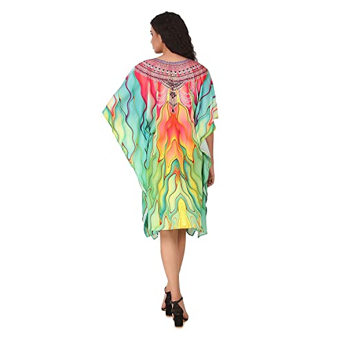 Image of Short Digital Printed | Crepe Kaftan | Vacation Wear | Beach Wear | Coverups | Kaftan Dress | For Women | Free Size