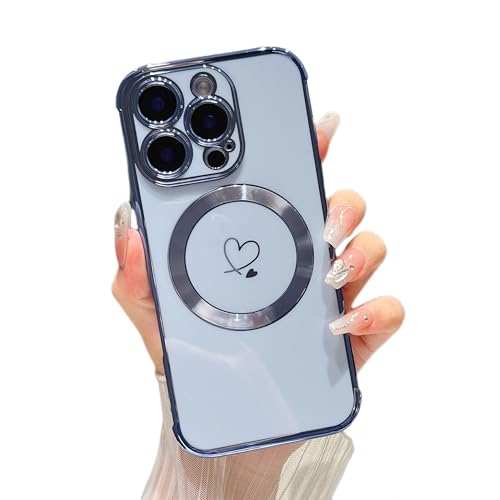 Coque iPhone 16 Pro Max MagSafe ZTOFERA en TPU bleu avec motif cœurs