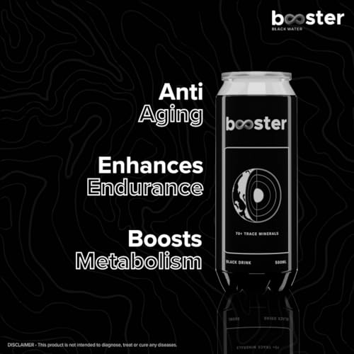 Image of Booster Black Alkaline Drink | Superior Hydration With Infused Essential Minerals | 8+ pH Alkaline (500 ML Each Can) Better than Bottled Water & Mineral water(Pack of 12)
