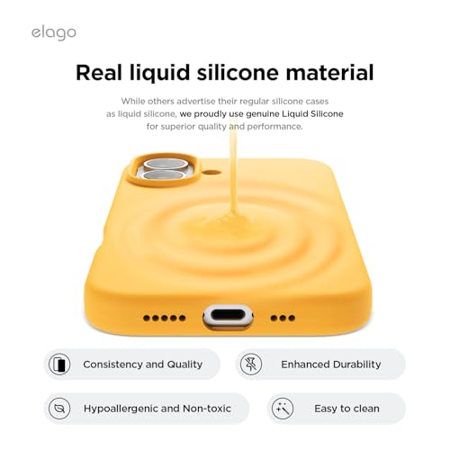 Image of elago Compatible with iPhone 16 Case, Premium Liquid Silicone Case, Full Body Protective Cover, Shockproof, Slim Phone Case, Anti-Scratch Soft Microfiber Lining, 6.1 inch (Sunshine), Yellow