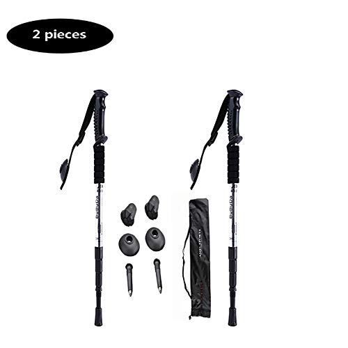 SCYDAO Aleación De Aluminio Ajustables Bastones De Trekking Bastones De Senderismo Ligero Bloqueo Rápido Caminar O Pasear Stick - 1 Set (2 Polos) para Caminar, Camping, Trekking,Plata