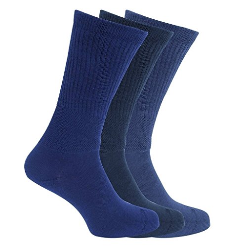 3x Pairs of Men's EXTRA WIDE Diabetic BIG FOOT Socks with Hand Linked Toe Seam/UK 11-14 Eur 45-49 (Assorted Blues)