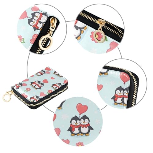 Colorful Women Wallet Small RFID Blocking Credit Card Wallets Cute Cartoon Penguins Heart Balloon Travel Wallet with Zipper4