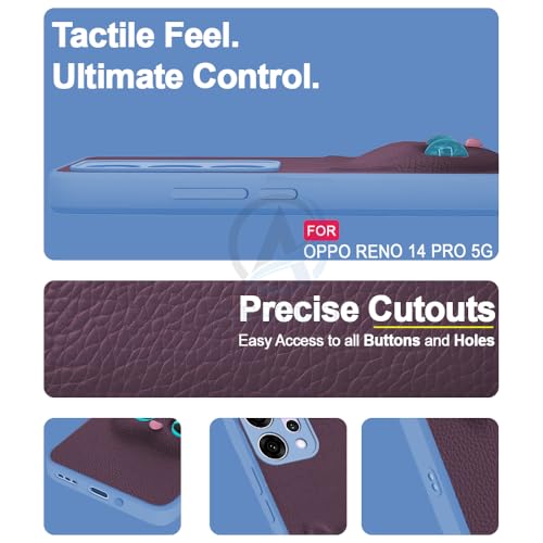 Image of AESTMO Back Case Cover for Oppo Reno 14 Pro 5G Back Cover | 3D Cat Cover | Leather Finish | Full Body Protection | Camera Protection Back Cover for Oppo Reno 14 Pro 5G (Purple)
