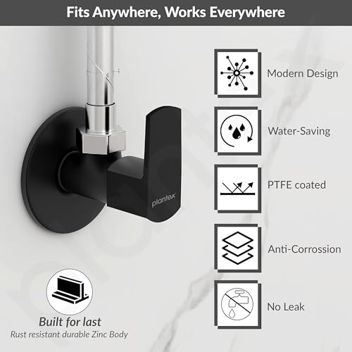 Image of Plantex Angle Cock for Bathroom with Brass Spindle /Angle Valve for Bathroom /Bathroom Accessories Pack of 1 (Saga-Black)