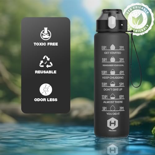 HOMEEX-1-Litre-Water-Bottle-Motivational-Fitness-Sport-Water-Bottles-with-Straw-Time-Maker-BPA-free-Plastic-Drink-Bottle-7l-Design-forGym-Black