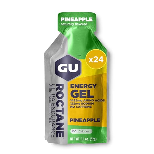 Image of GU Energy Roctane Ultra Endurance Energy Gel, Vegan, Gluten-Free, Kosher, and Dairy-Free On-The-Go Sports Nutrition for Running, Biking, Hiking or Skiing, 24-Count, Pineapple