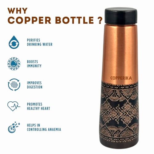 Image of Antique 100% Pure Copper Water Bottle 1 ltr PACK OF 2 Original Heavy Build | 100% Leak Proof | Return Gift Item | Marriage | Anniversary For Home, Office, Kids & Etc