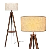 ELYONA Tripod Floor Lamp with Table, Mid Century Modern Tall Standing Light with Beige Drum Shade,...