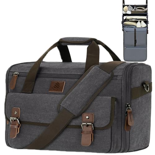 2-in-1 Hanging Canvas Mens Travel Duffle Bag - 3 Shelves, Ideal Carry-On Weekender Overnight Bag