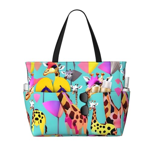 Sac girafe colorée grand fourre-tout de voyage imperméable noir bandoulière femme