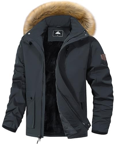 MAOYSSEN Men's Winter Coat Waterproof Warm Ski Snow Jacket Fur Hooded Parka Work Outerwear Snowboarding Jacket