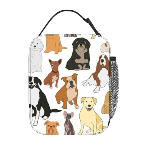verschiedene Arten von kleinen, mittelgroßen und großen Mischlingshunden, isolierte Lunchtasche für Männer und Frauen, große, tragbare, wasserdichte und wiederverwendbare Thermo-Lunchbox mit Taschen f