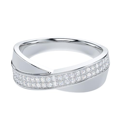 THELANDA Genuine Moissanite or Simulated Diamond Sterling Silver Unisex 6.5mm Wide X Crisscross Two Rows Wedding Ring3