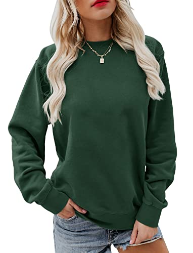 Hilltichu Women's Fall Long Sleeve Pullover Tops Casual Round Neck Sweatshirt (Dark Green,Large,Adult,Female,US,Alpha,Large,Regular,Regular)