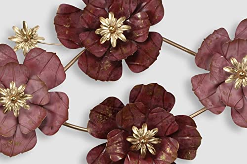 Image of SMILES GIFT Luxury Imported Wall Hanging | Handcrafted Maroon Metal Flower Wall Decoration | Home Decor for Living Room & Office