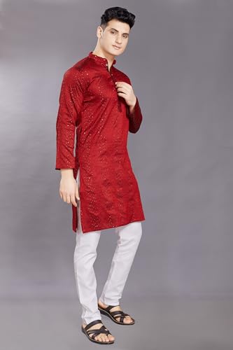 Image of DIVISIVE Men's Jequard Embroidered Art Silk Slim Fit Only Kurta