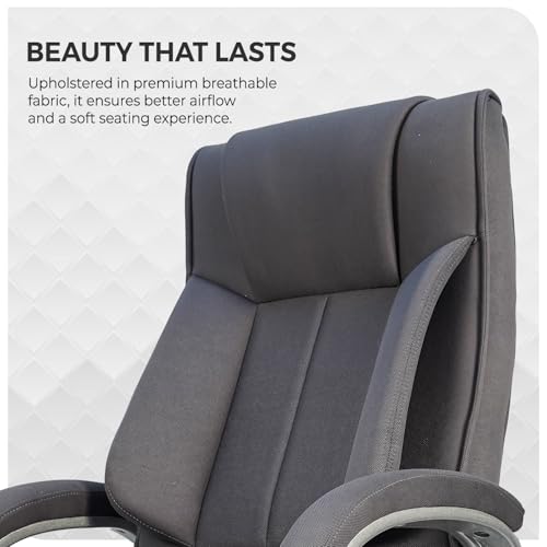 Image of CELLBELL BossPro Fabric Office Chair High Back Ergonomic Executive Boss Chair with Memory Foam Cushion Lumbar Support Chrome Base Hydraulic Tilt Rocking Function 120kg Capacity (Grey)