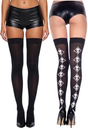 Image of ToBeInStyle Women's Skull Crossbones Skeleton Pirate Symbol Hosiery Tights & Thigh High Stockings