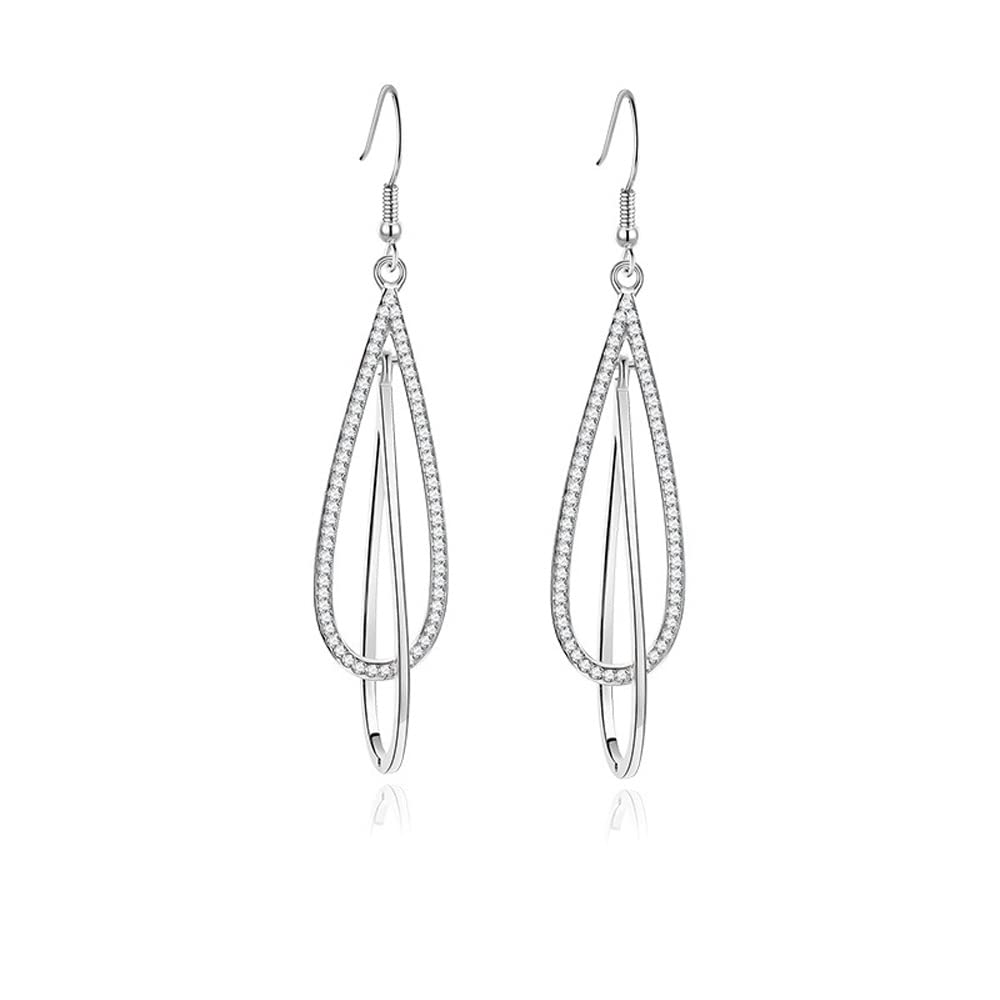 VCCKNB JEWELRY Pendientes colgantes para mujer, chapados en oro blanco de 14 quilates, diseño de gota de agua, moda