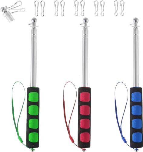 Difounmas 2m Teleskop Fahnenmast Set,3 Stücke Handheld teleskop fahnenmast, Teleskopstab Fahnenstange Ausziehbar mit 8 Stücke Karabinerhaken,für Reiseleiter Camping Lehrer Ausflüge Wettbewerbe