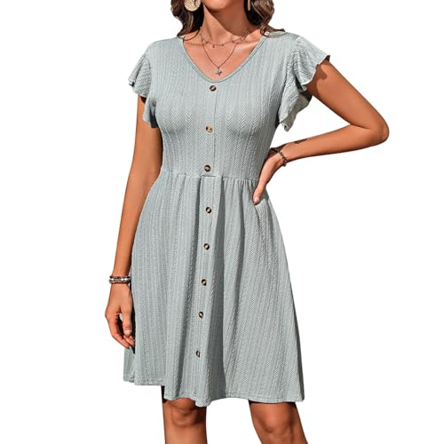 Robe à manches courtes à col en V coupe flatteuse contre la chaleur