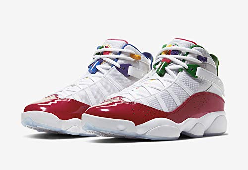 Tênis de basquete masculino Jordan 6 Rings Cw7003-100, Branco/Azul Rush - Ginásio Vermelho Verde Pin