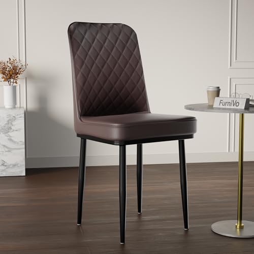 Image of IKON Premium Leather Dining Chair with Cushioned Seat & Metal Legs | Premium Accent Chair for Living Room, Bedroom & Balcony | D.I.Y (Vintage Brown)