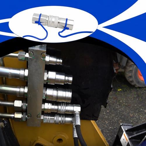 Image of 1 /2 inch NPT Flat Face Hydraulic Couplers, Skid Steer Bobcat Quick Connect Fittings with Dust Covers, 1 /2 inch Body and 1 /2 inch NPT Thread (ISO16028) Blue