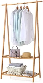 Finnhomy Bamboo Clothes Rack Portable Extra Large Garment Rack 2-Tire Storage Box Shelves for Entryway and Bed Room