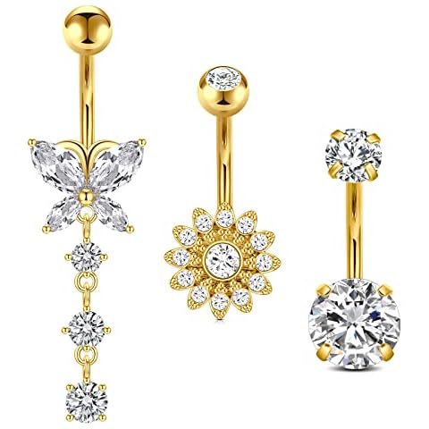 Crdifu 3pcs Oro perforación del Vientre Clickers Anillo Cover