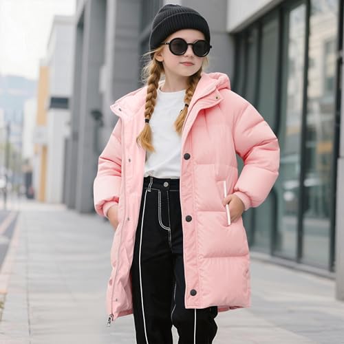 Girls Winter Coat Heavyweight Hooded Puffer Jacket Kids Windproof Warm Solid Quilted Padded Down Jackets with Pockets3